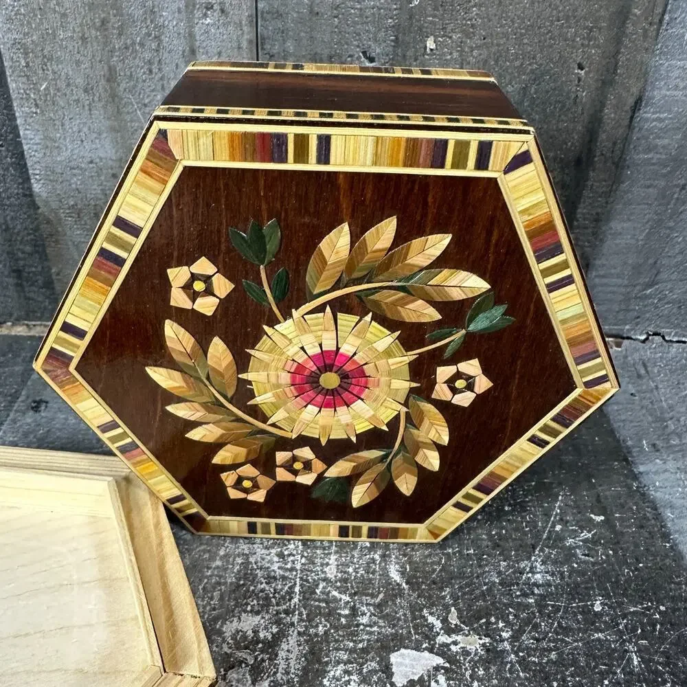 2 Hexagon Inlaid Style thin wooden‎ Handmade Boxes